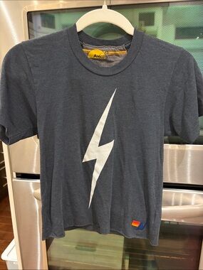 Aviator Nation Dark Grey Tee with White Lightning Bolt (T-shirt)